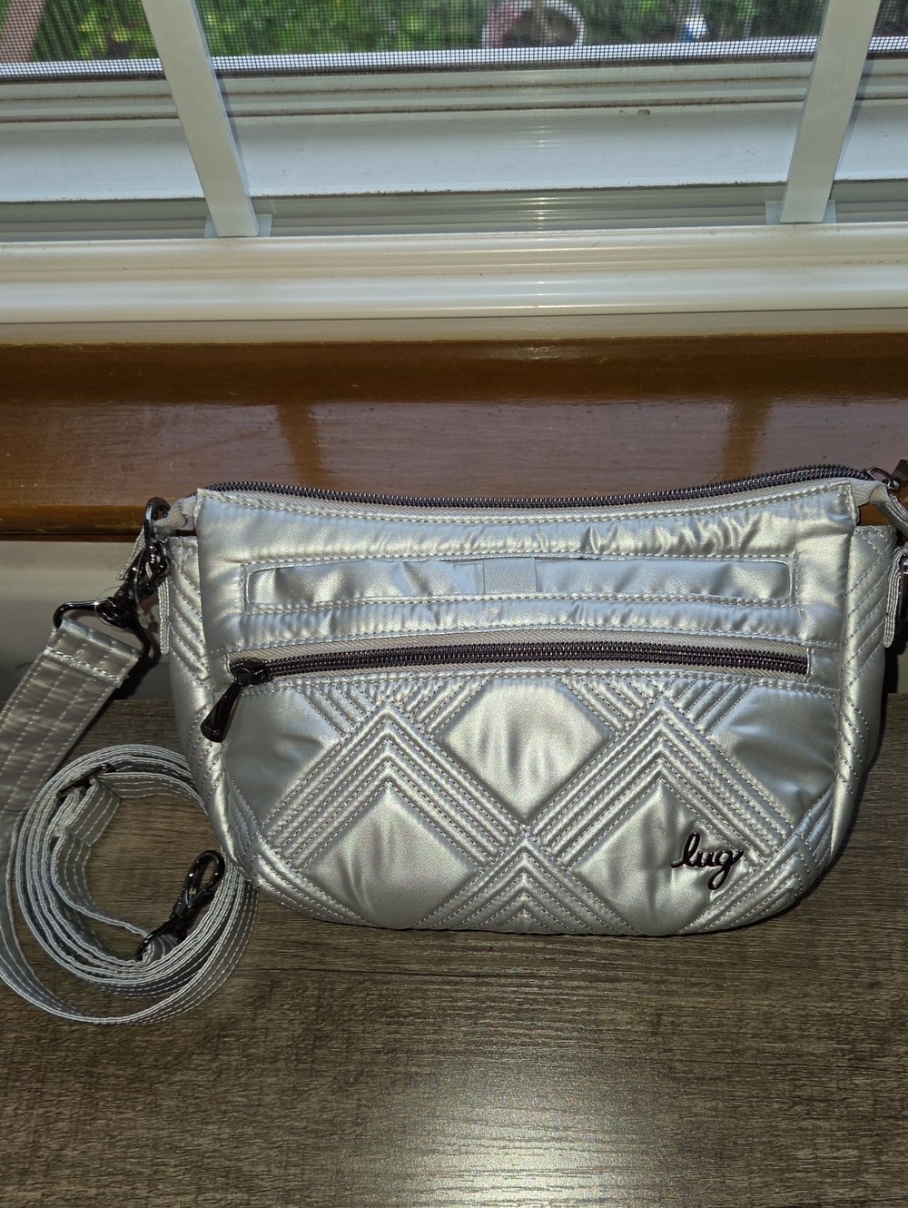 Lug Metallic Silver Quilted Crossbody Bag